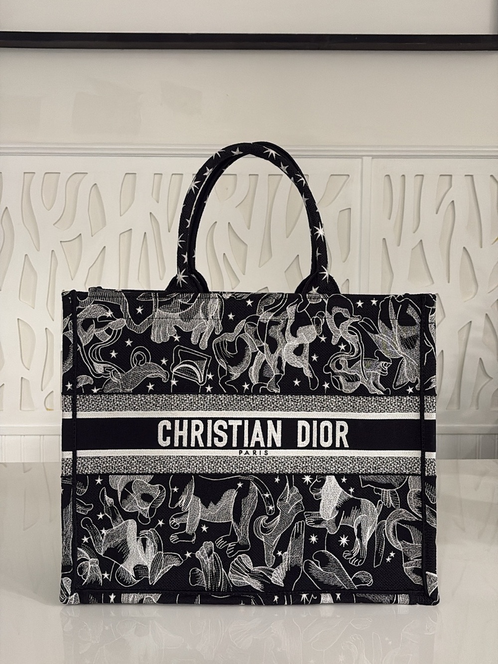 Black & White Embroidered Zodiac Book Tote